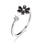 Open Flower Black Diamond Ring 18k White Gold
