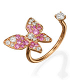 Pink sapphire and diamonds open butterfly ring 18K rose