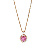 Heart shape pink sapphire halo necklace 18k