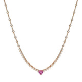 Pink Sapphire heart on bezel diamond necklace