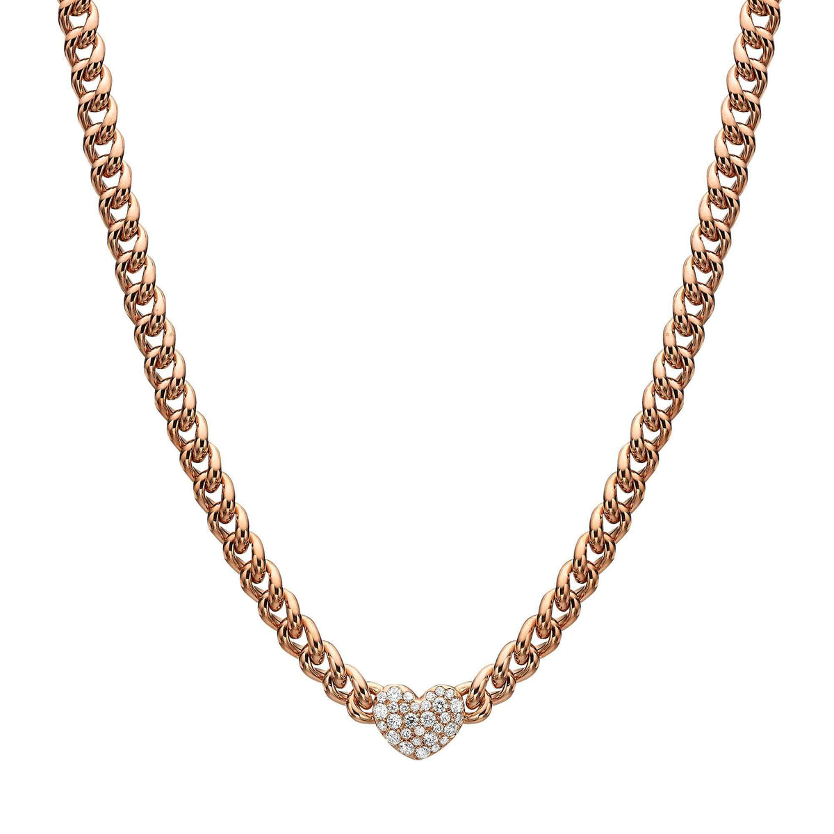 Heart Pave Chain Link Necklace