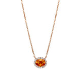 Oval Orange Sapphire Diamond Halo Necklace Rose Gold