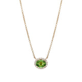 Oval Green Sapphire Diamond Halo Necklace Rose Gold