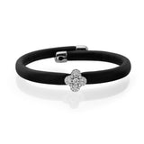 Diamond Clover Black Leather Bangle