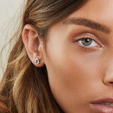 Lifestyle - Blue Sapphire Diamond Stud Earrings on ear ear