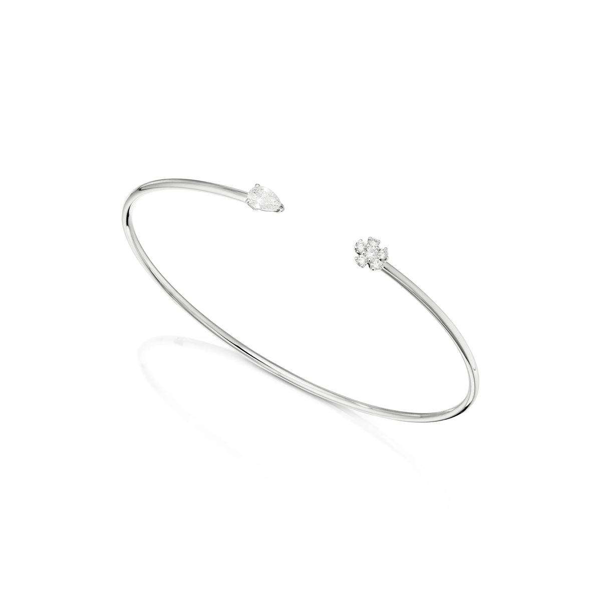 Pear shape diamond and diamond flower bangle