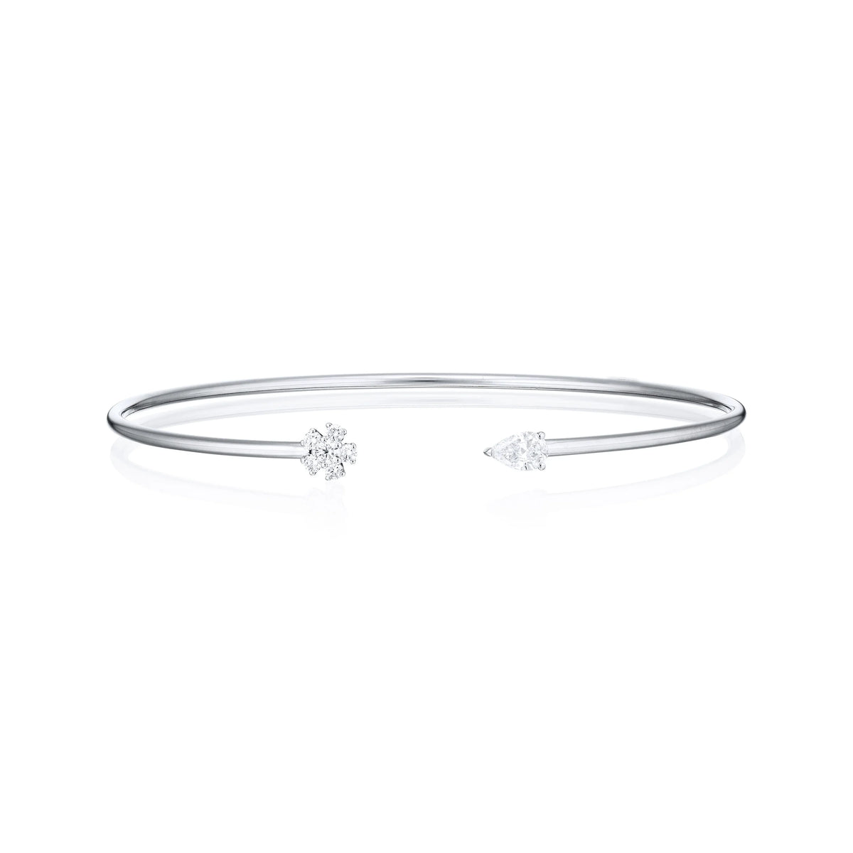 Pear shape diamond and diamond flower bangle front