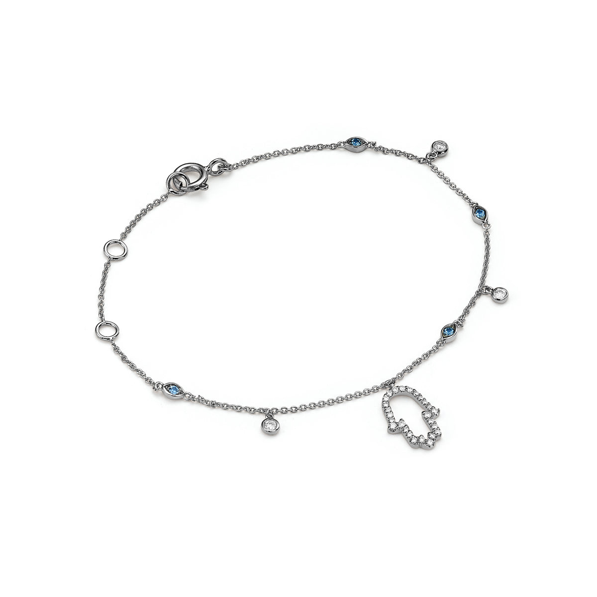 Diamond and Sapphires mixed Hamsa Bracelet white gold
