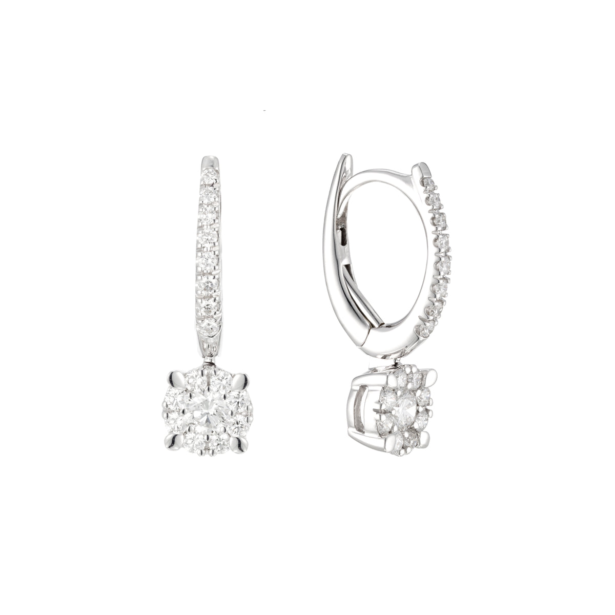 Mini Hoop Earrings With Diamonds Drop 18K white gold side