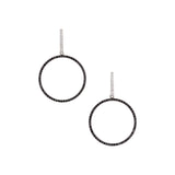Circle Drop Black and White Diamonds Earrings 18K White Gold
