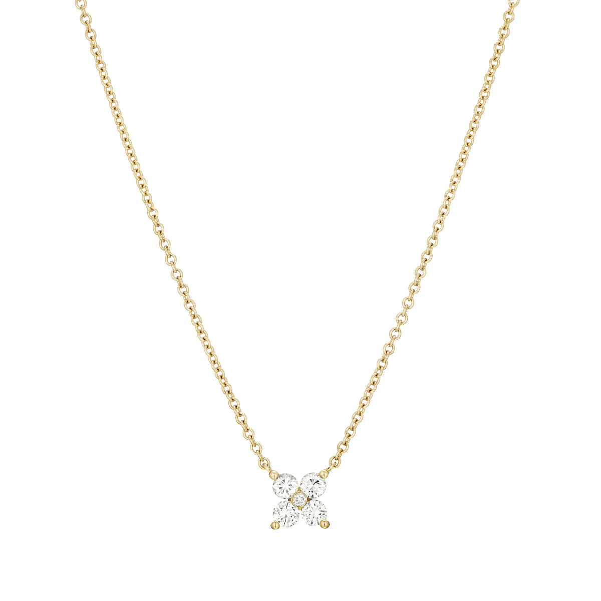 4 Stones Diamond Clover Necklace 18K yellow gold