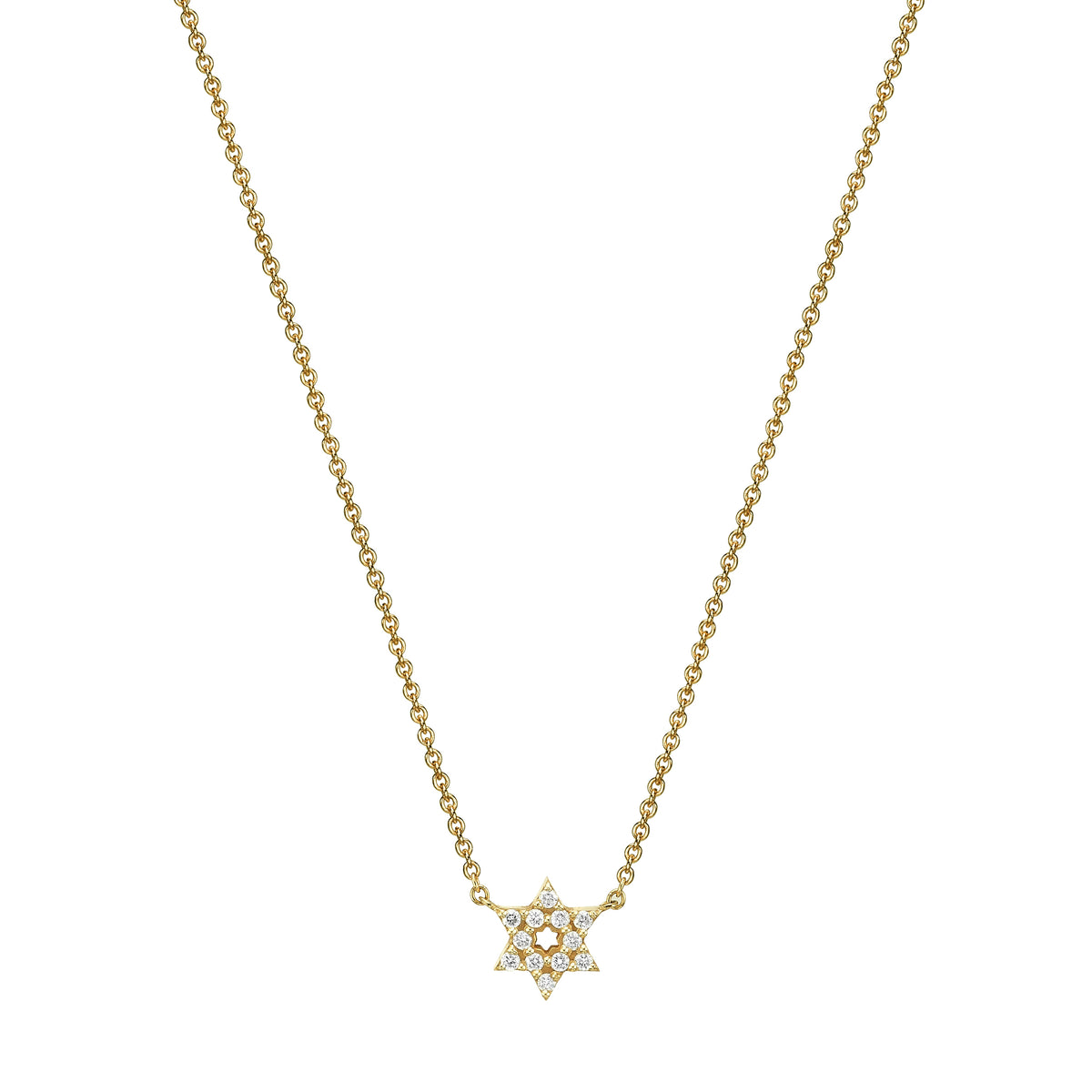 Mini Diamond Star Of David Necklace 18K yellow Gold