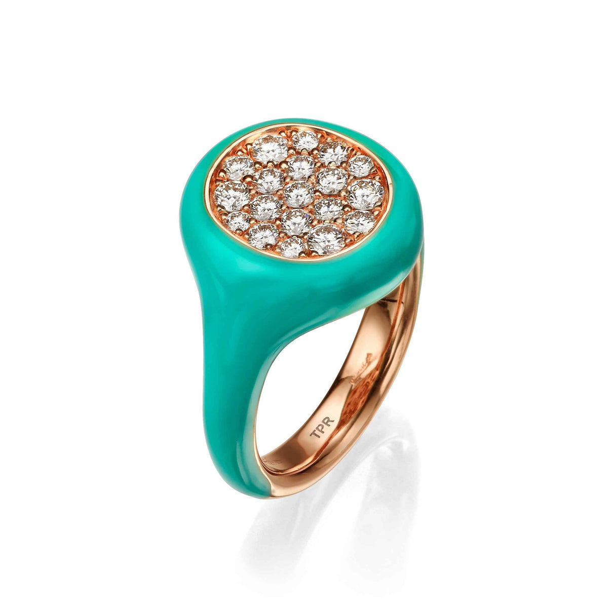 Turquoise Enamel Diamond Signet Ring