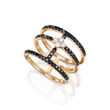Black and white diamond rose gold ring