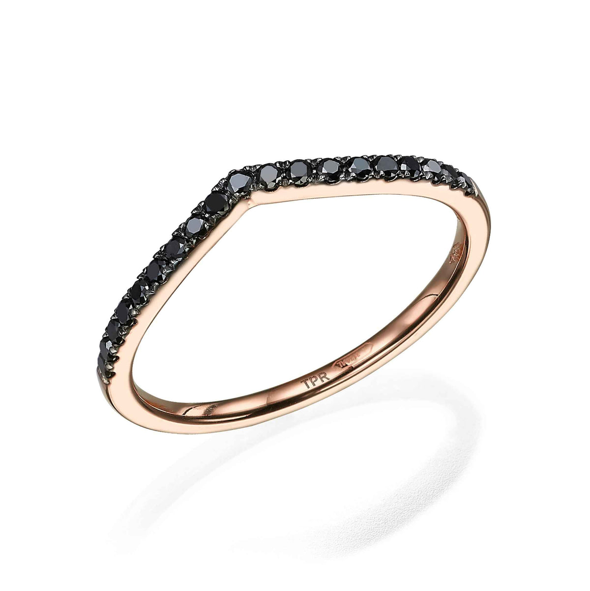 V-Shaped Black Diamond Stack Ring