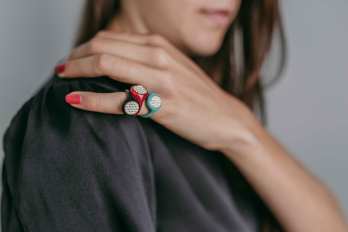 Red Enamel Diamond Signet Ring
