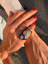 Turquoise Enamel Diamond Signet Ring