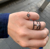 Open Flower Black Diamond Ring