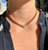 Heart Pave Chain Link Necklace