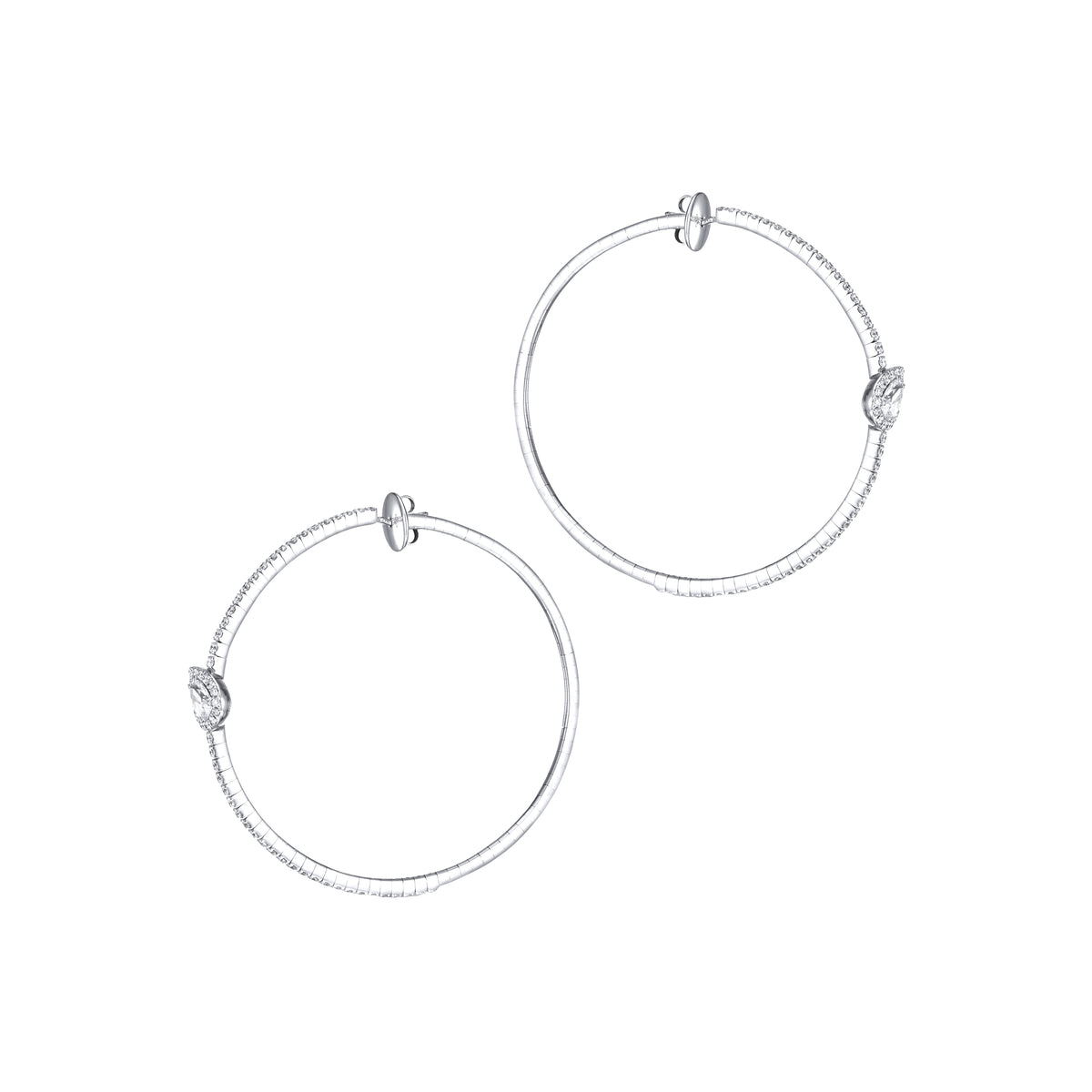 Packshot - Diamond Pear Shape Halo Hoops white gold 18K side view