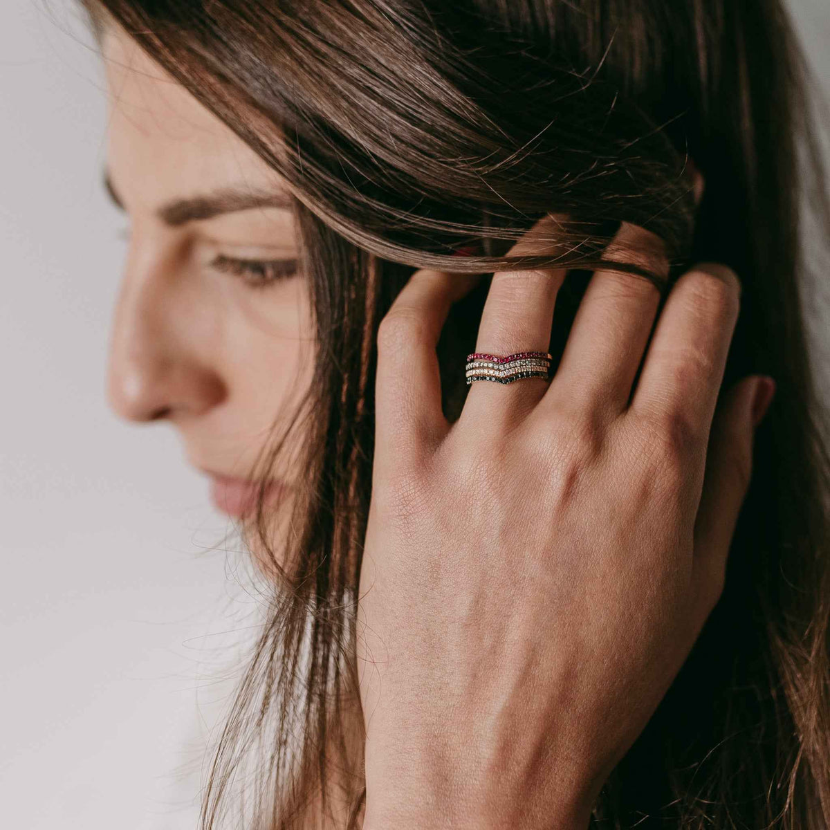 V-Shaped Black Diamond Stack Ring
