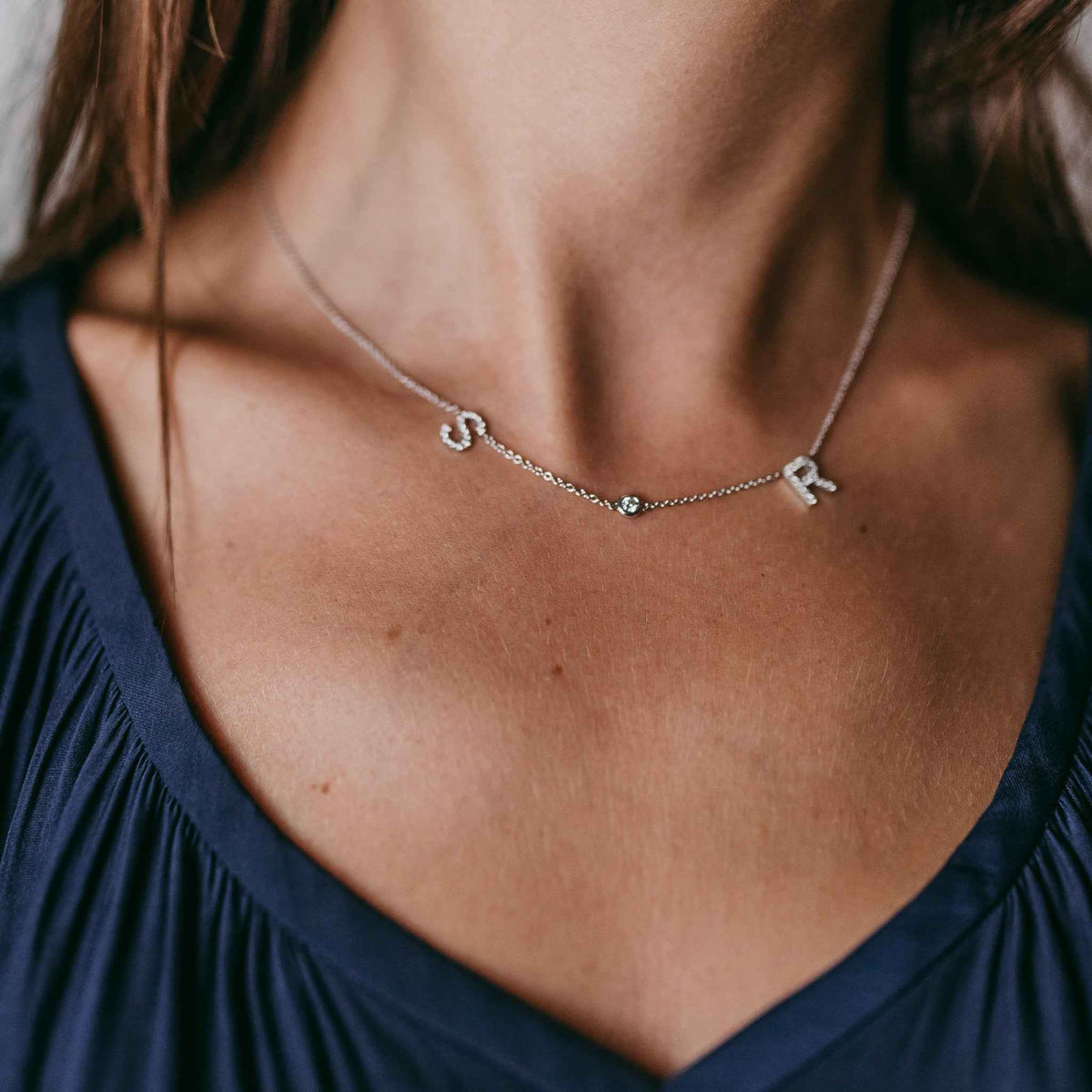 Diamond Bezel + 2 Initials Necklace