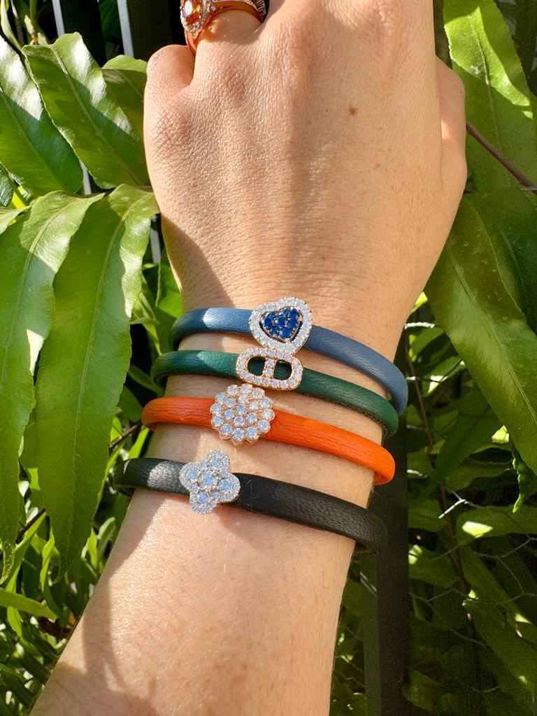 Diamond Clover Leather Bangle
