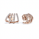 4 row huggie earrings  — rose gold earrings, front view packshot