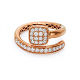 Packshot - Cushion design in pave setting with a spiral band in rose gold  — ring packshot, Front view
