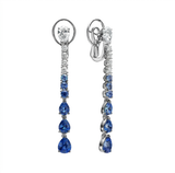 Diamond and pear shape sapphire earrings  — white gold earrings, front view packshot