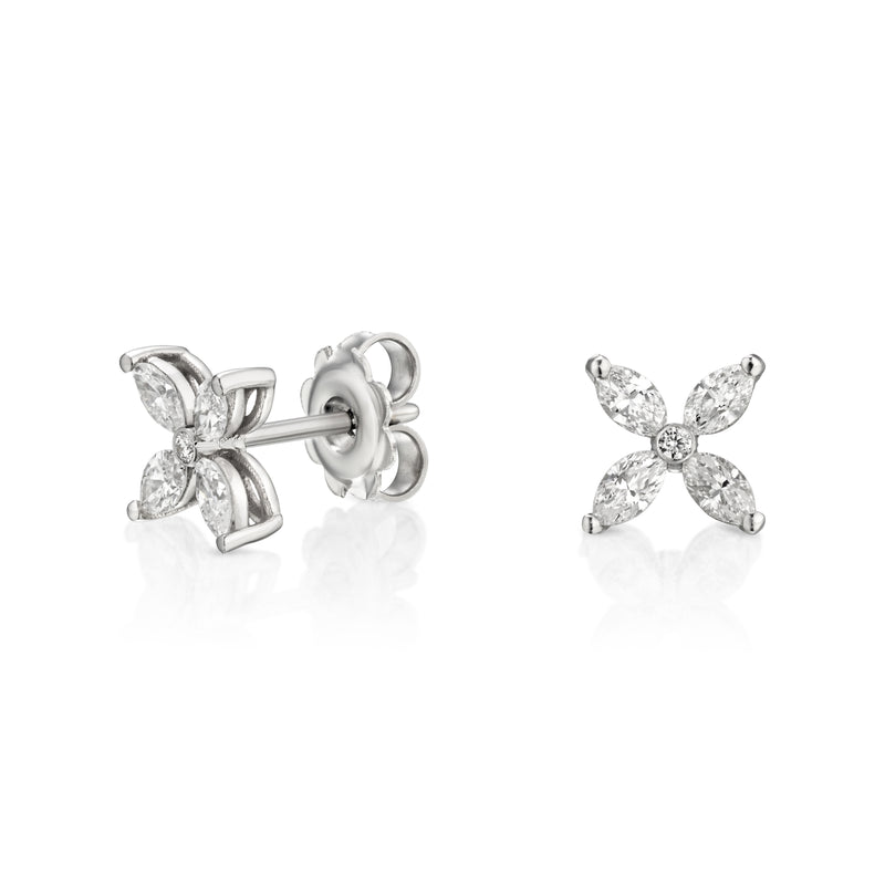 Marquise Diamond Flower Stud Earrings