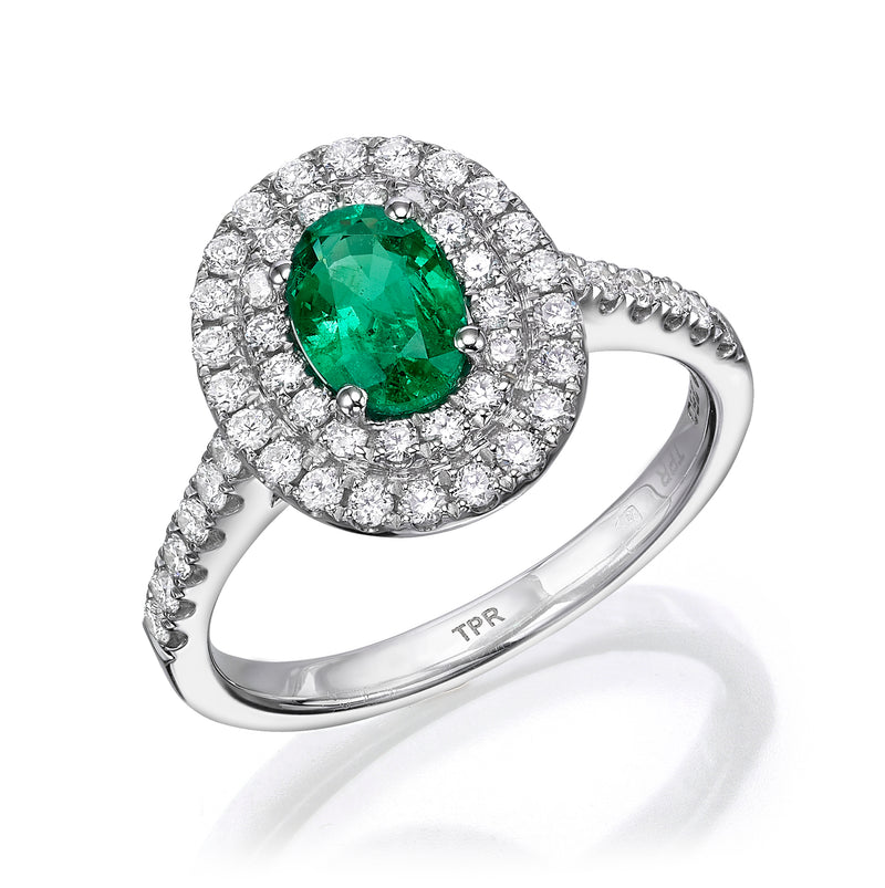 Diamond Pave Emerald Ring 18k WG