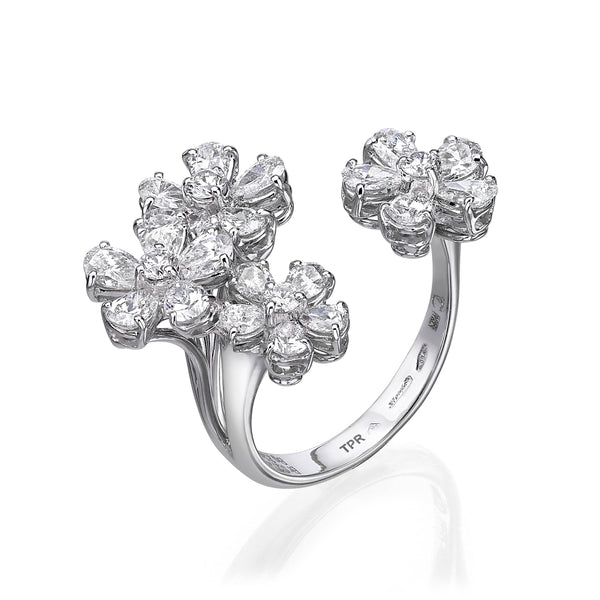 4 Flower Open Diamond Ring