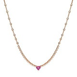 Pink Sapphire heart on bezel diamond necklace