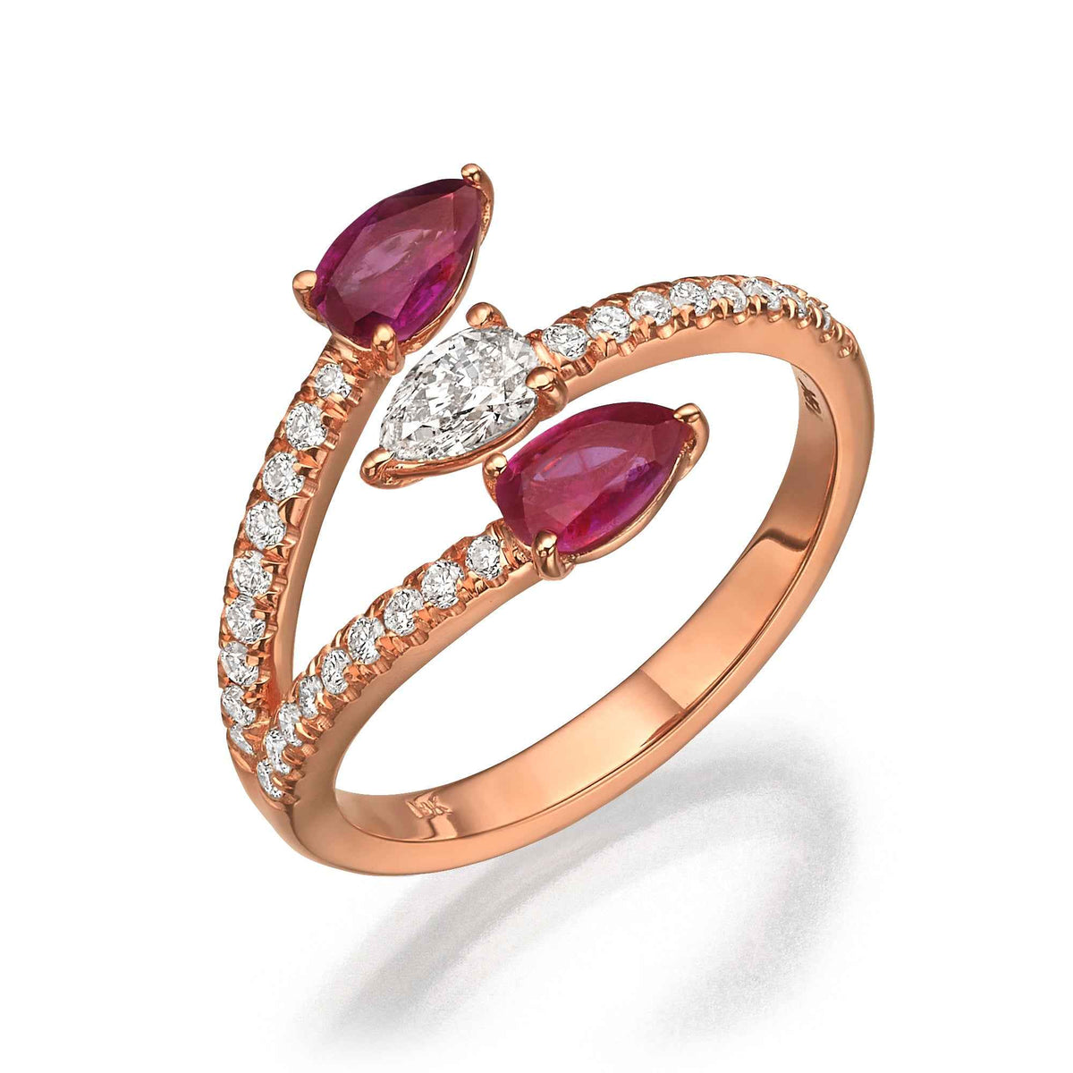 3 Pear-Shaped Rubies Ring