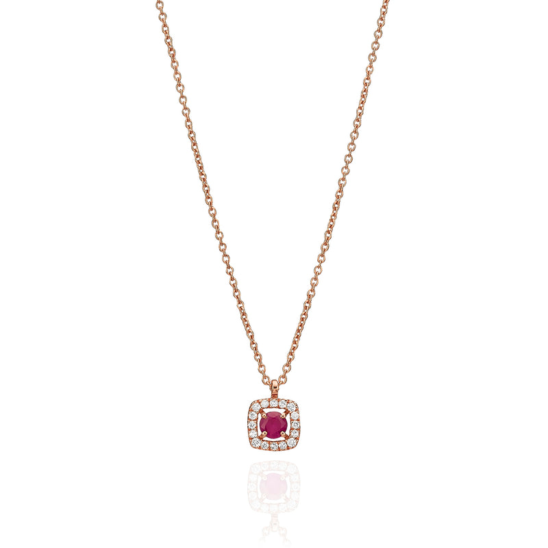 Diamond and Ruby Halo Necklace
