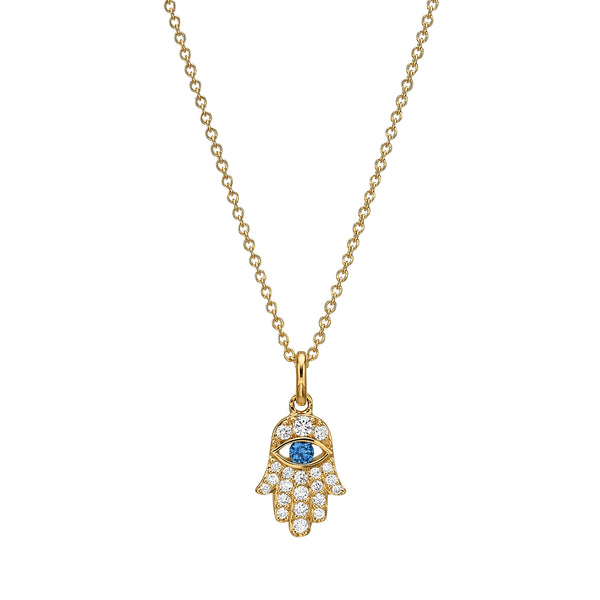 Diamond & Sapphire Hamsa Necklace