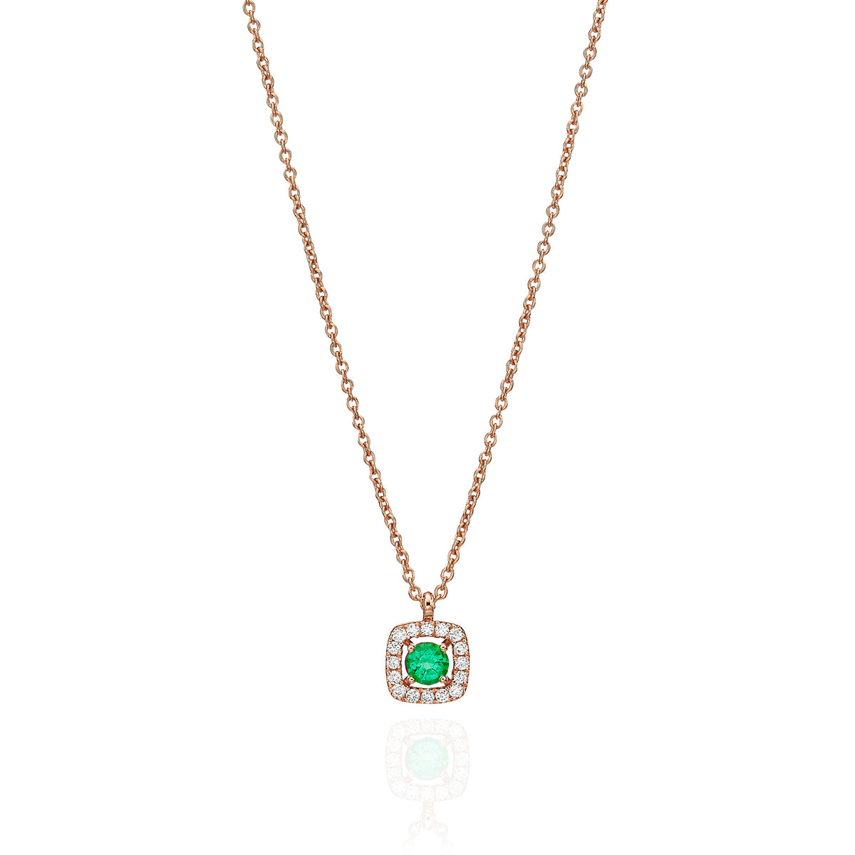 Diamond and Emerald Halo Necklace