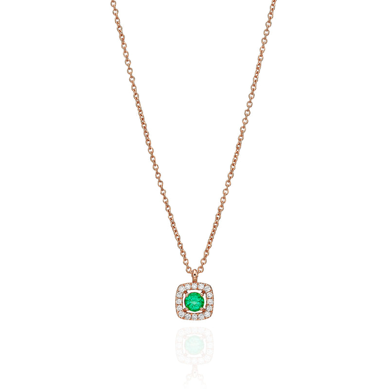 Diamond and Emerald Halo Necklace