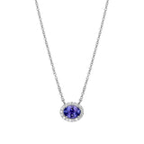 Oval Blue Tanzanite Diamond Halo Necklace