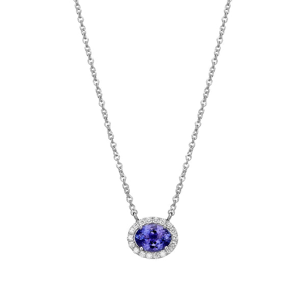 Oval Blue Tanzanite Diamond Halo Necklace