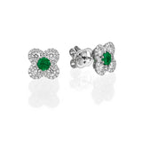Emerald & Diamond Clover Earrings white gold