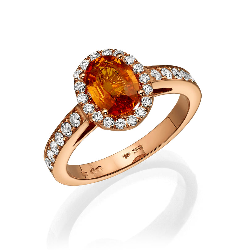 Oval Orange Sapphire & Diamond Halo Ring