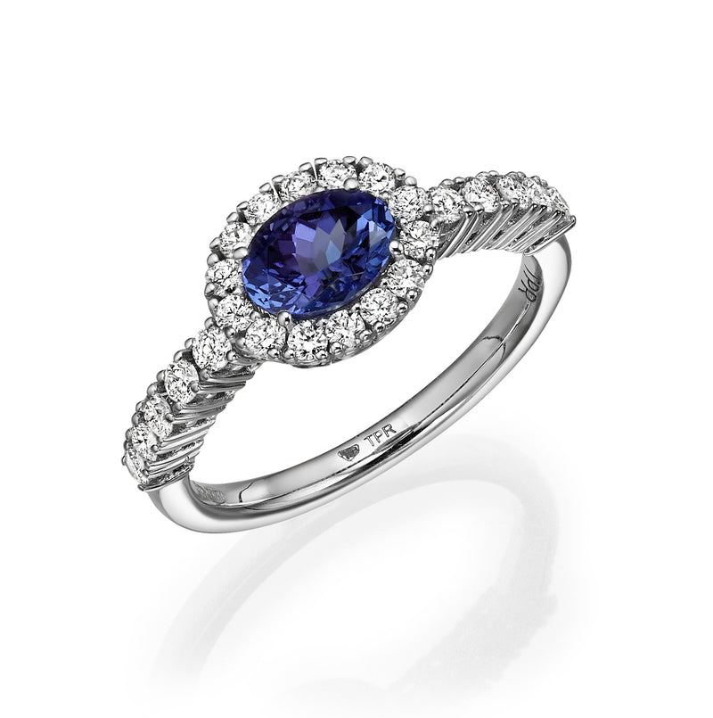 Oval Blue Tanzanite & Diamond Halo Ring