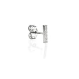 Packshot - A single pair of diamond bar earrings with a gold band and sparkling diamonds set in a classic six-prong setting.
