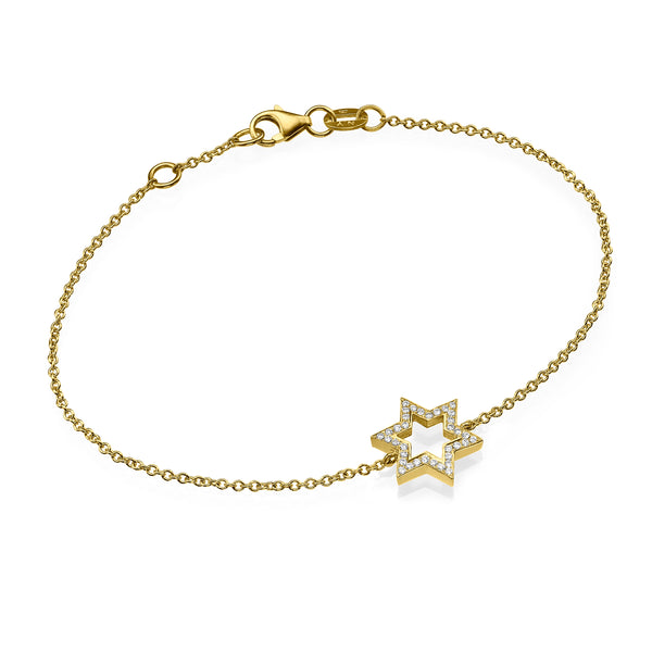Yellow gold diamond david star bracelet
