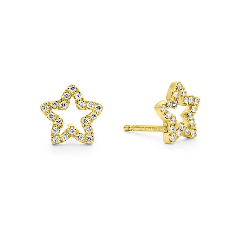 Pave diamond star earrings 18k yellow gold