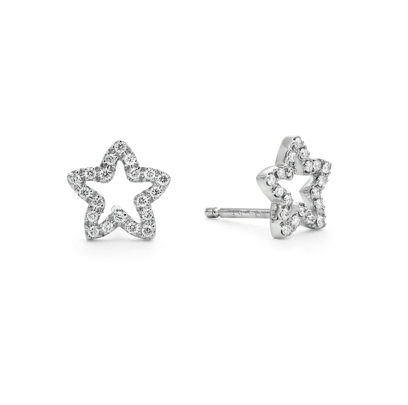 Pave diamond star earrings 18k white