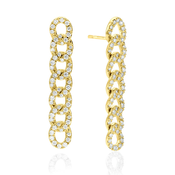 Pave Diamond Chain Link Earrings yellow gold