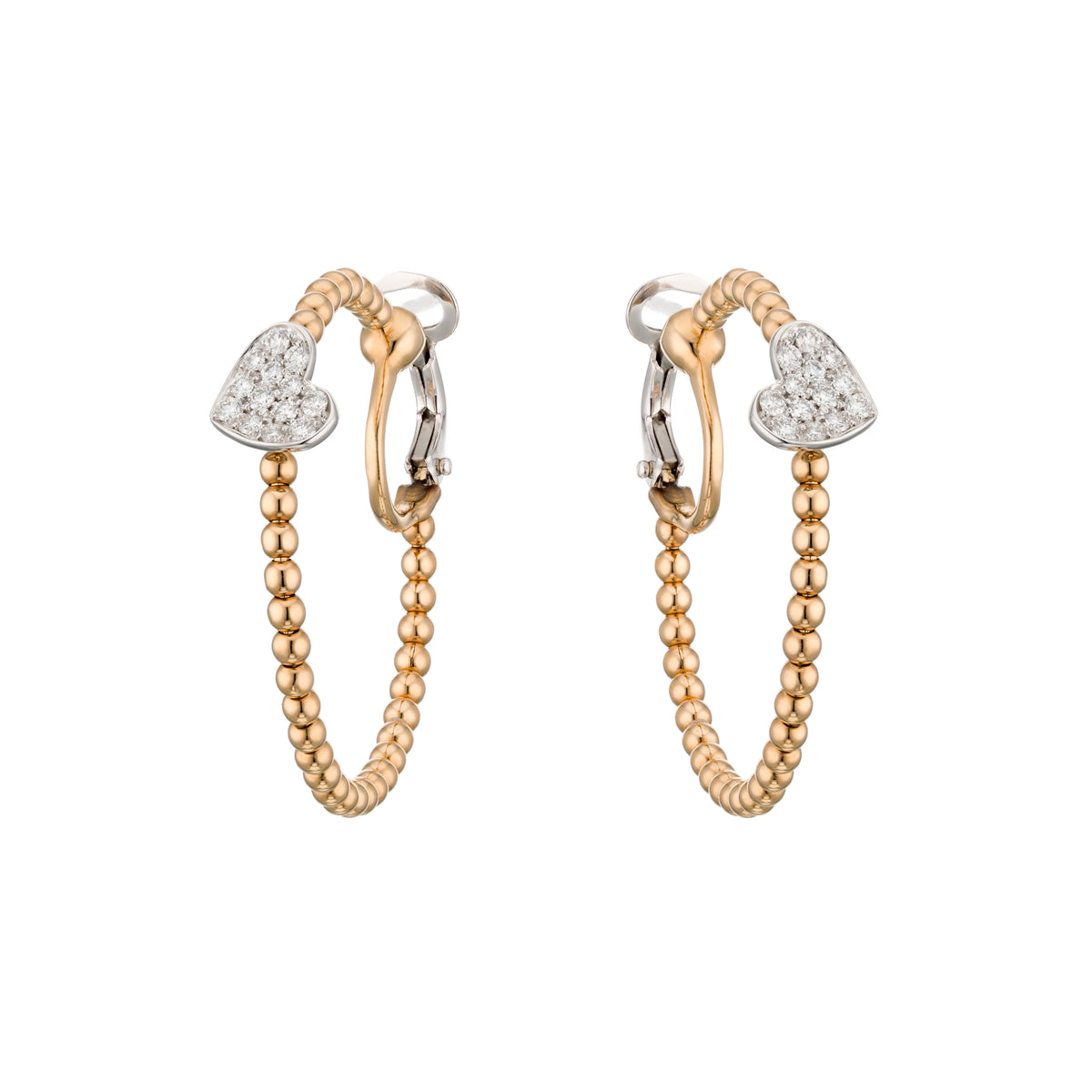 Gold Hoop Earrings with Diamond Heart 18K Gold
